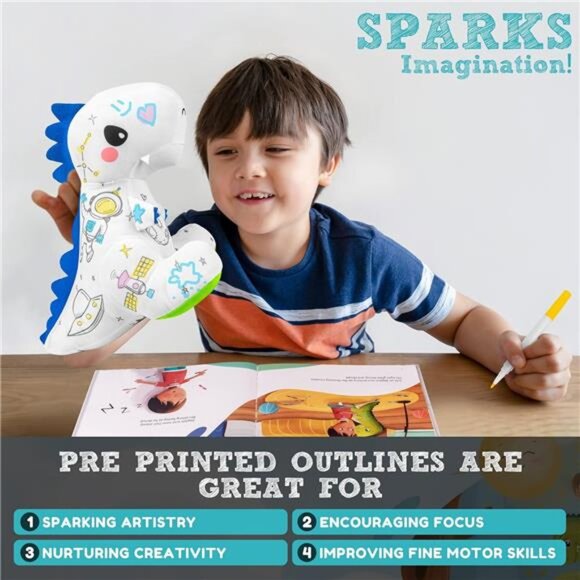 T-Rex Plush Dinosaur Coloring Book Gift Set, Arts and Crafts Soft DIY Washable - Picture 2 of 7